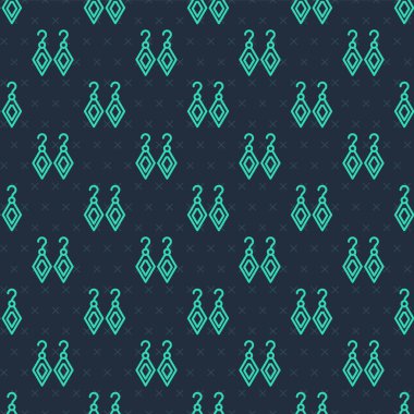 Yeşil çizgi küpeler ikonu mavi arka planda izole edilmiş pürüzsüz desen. Mücevher aksesuarları. Vektör.