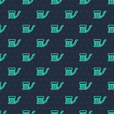 İskele ikonuna bağlanmış yeşil çizgili denizci bollard mavi arka planda izole edilmiş pürüzsüz desen. Vektör.