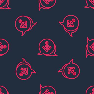 Kırmızı çizgi Anchor simgesi siyah arkaplanda kusursuz desen izole etti. Vektör.