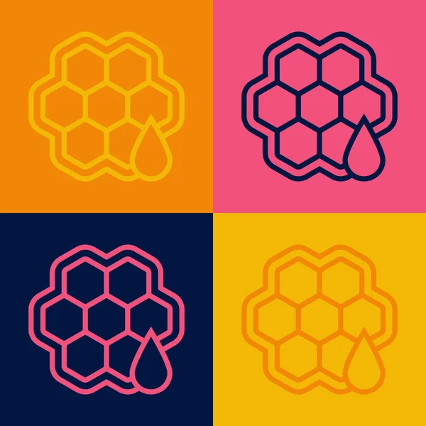 Pop art line Honeycomb icon isolated on color background. Honey cells symbol. Sweet natural food. Vector.