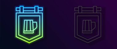 Siyah arka planda izole edilmiş bir bardak bira ikonu olan parlak neon çizgili sokak tabelası. Reklamlar için uygun bar, kafe, bar, restoran. Vektör.