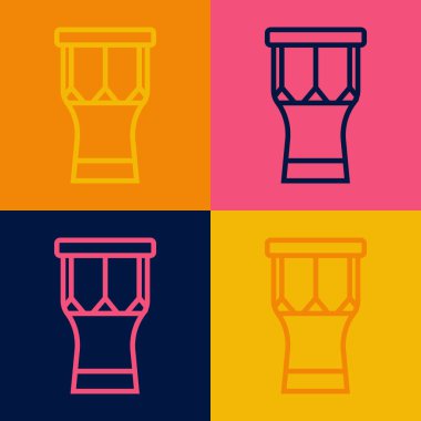 Pop sanat eseri Afrika perküsyon davul ikonu renk arkaplanında izole edilmiş. Müzik aleti. Vektör.