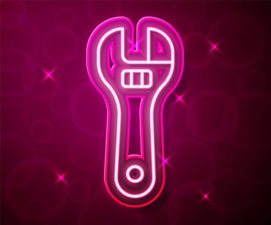 Parlayan neon hattı ayarlanabilir anahtar simgesi kırmızı arkaplanda izole edildi. Vektör.