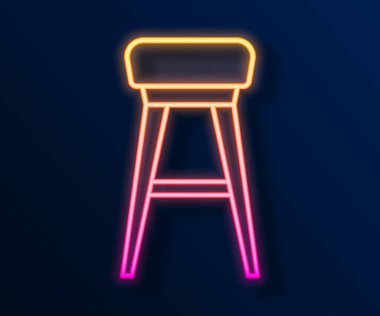 Parlayan neon çizgili sandalye simgesi siyah arkaplanda izole edildi. Vektör.