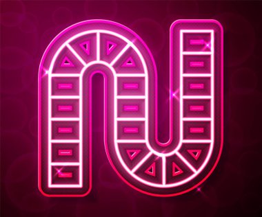 Parlayan neon çizgisi oyun simgesi kırmızı arkaplanda izole edildi. Vektör.