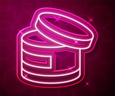 Parlayan neon çizgisi kremi ya da losyon kozmetik tüp ikonu kırmızı arkaplanda izole edilmiş. Kadınlar için vücut bakım ürünleri. Vektör.