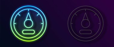 Parlayan neon hattı motor gaz göstergesi simgesi siyah arkaplanda izole edildi. Yakıt göstergesi boş. Tam depo göstergesi. Vektör.