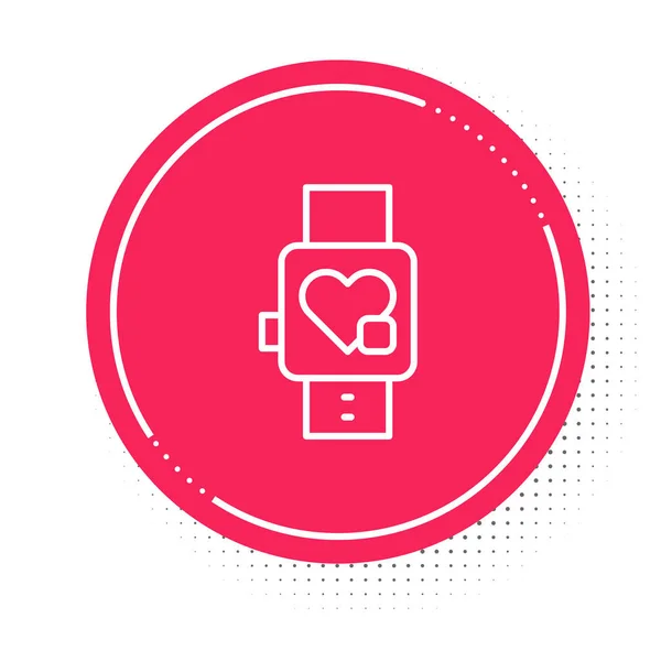 Weiße Linie Smartwatch Die Das Herzschlagsymbol Auf Weißem Hintergrund Zeigt — Stockvektor