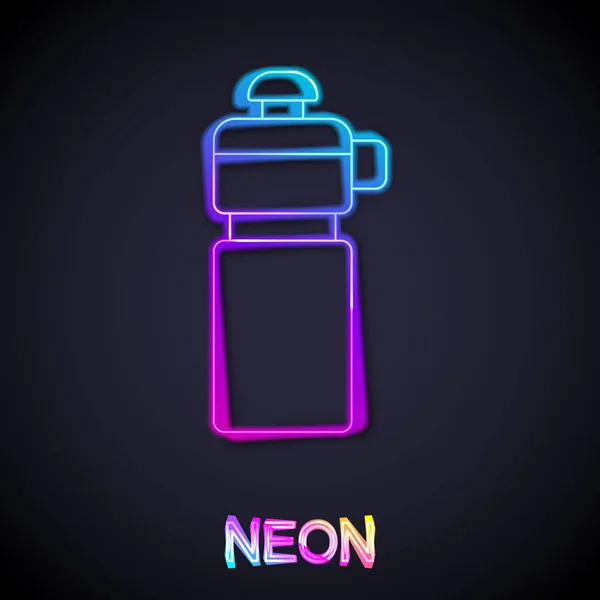 Gloeiende Neon Lijn Fitness Shaker Pictogram Geïsoleerd Zwarte Achtergrond Sportshaker — Stockvector