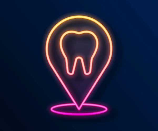 Glowing Neon Line Dental Clinic Location Icon Isolated Black Background — Stock Vector
