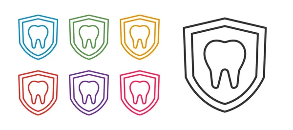 Встановити Лінію Захист Зубів Ізольовано Білому Тлі Зуб Логотипі Щита — стоковий вектор