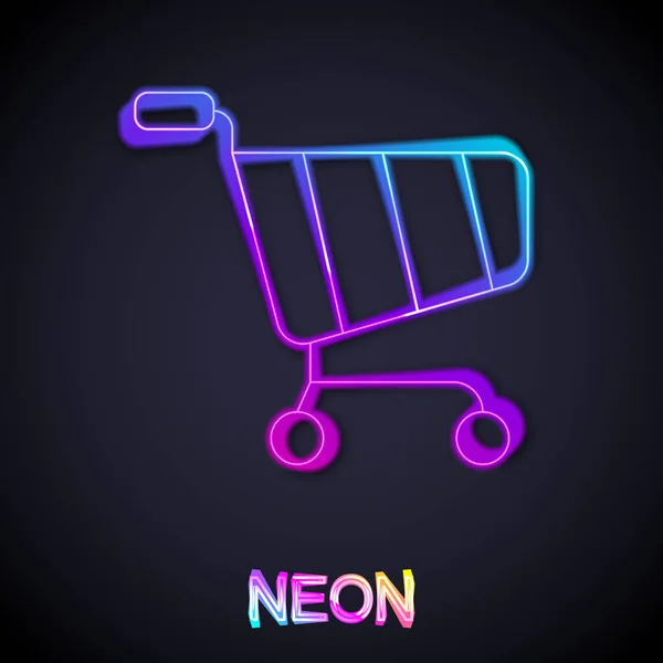 Glowing Neon Line Shopping Cart Icon Isolated Black Background Online — Stock Vector