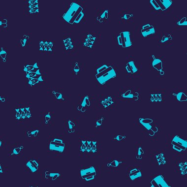 Kurutulmuş balık avlama kutusu ya da balıkçılık ekipmanları için kutu ayarlayın ve kusursuz şablona yem koyun. Vektör.