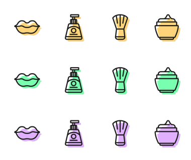 Gülümseyen dudak kremi ya da losyon kozmetik tüpü ve ikonu ayarla. Vektör.