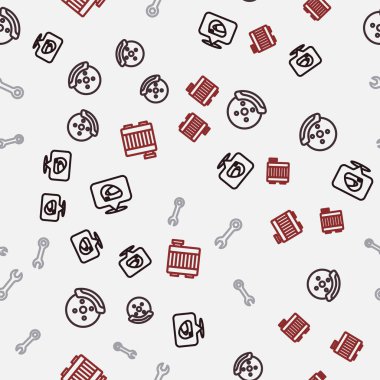 Hat yarış kaskı araba fren diskini kalibre anahtarıyla ve radyatör soğutma sistemiyle kusursuz desene ayarla. Vektör.