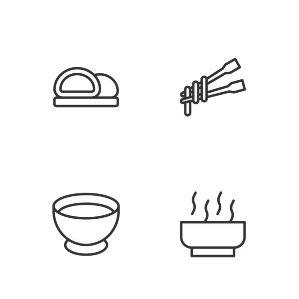 在寿司中加入拉面汤碗酱油 并配上面条图标的食物筷子 — 图库矢量图片