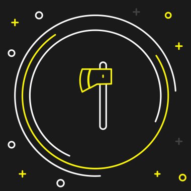 Tahta çizgi balta simgesi siyah arkaplanda izole edildi. Oduncu baltası. Renkli taslak konsepti. Vektör.