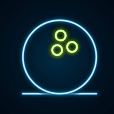 Parlayan neon hattı bowling topu simgesi siyah arkaplanda izole edildi. Spor malzemeleri. Renkli taslak konsepti. Vektör.