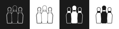 Bowling pin simgesini siyah ve beyaz arkaplanda izole et. Hokkabazlık kulüpleri, sirk şekerlemeleri. Vektör.