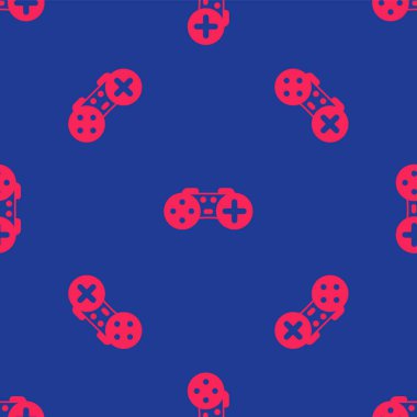 Kırmızı Oyun Alanı simgesi mavi arkaplanda kusursuz desen izole etti. Oyun kontrolörü. Vektör.