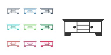 Siyah televizyon masası simgesi beyaz arkaplanda izole edildi. Simgeleri renklendirin. Vektör.