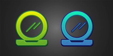 Siyah zemin üzerinde ayna simgesi olan yeşil ve mavi makyaj tozu. Vektör.