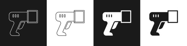 Set Scanner scanning bar code icon isolated on black and white background. Barcode label sticker. Identification for delivery with bars. Vector.