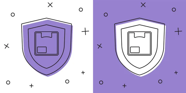 Установите Безопасность Доставки Значком Белом Фиолетовом Фоне Страховка Доставки Застрахованные — стоковый вектор