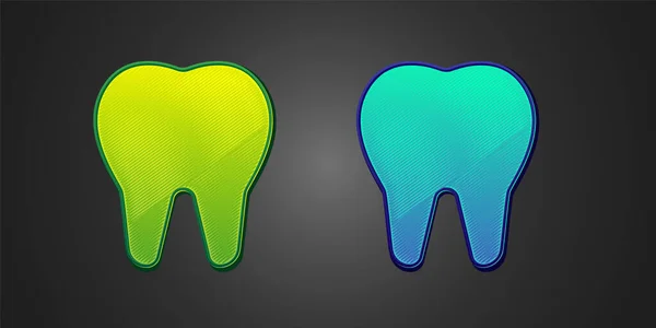 Зеленый Синий Значок Зуб Выделен Черном Фоне Символ Зуба Стоматологической — стоковый вектор