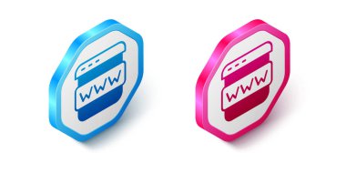 Isometric Tarayıcı pencere simgesi beyaz arkaplanda izole edildi. Altıgen düğmesi. Vektör.