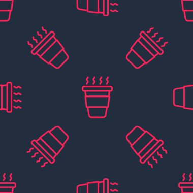 Kırmızı çizgi kahve fincanı siyah arka planda izole edilmiş bir ikon haline gelecek. Vektör.