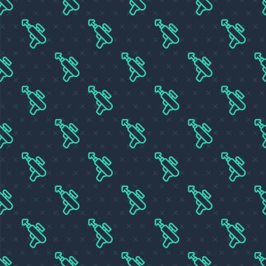 Yeşil çizgi balıkçı zıpkını ikonu mavi arka planda izole edilmiş pürüzsüz desen. Suyun altında balık yakalamak için balıkçılık üreticileri. Su altı ekipmanları. Vektör.