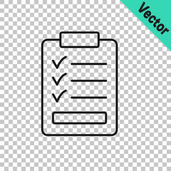 Schwarze Zwischenablage Mit Checklisten Symbol Isoliert Auf Transparentem Hintergrund Kontrolllisten — Stockvektor