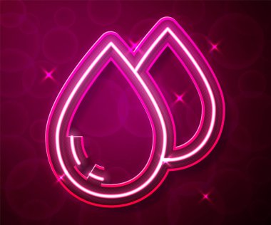 Parlayan neon hattı kırmızı zemin üzerinde su damlası simgesi izole edildi. Vektör.