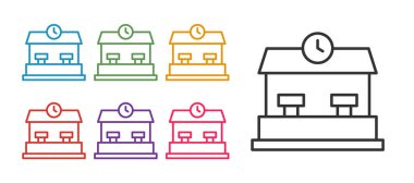 Demiryolu istasyonu simgesi beyaz arkaplanda izole edildi. Simgeleri renklendirin. Vektör.