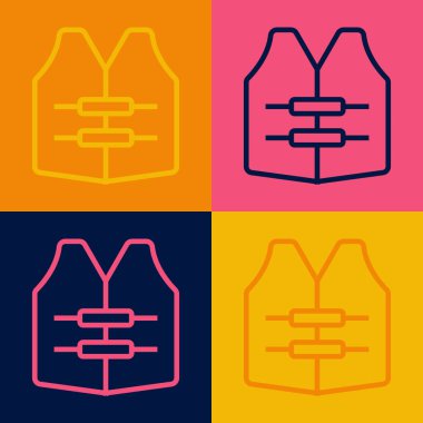 Pop Art Line Life ceketi simgesi renk arkaplanında izole edildi. Can yeleği ikonu. Olağanüstü bir spor. Spor malzemeleri. Vektör.