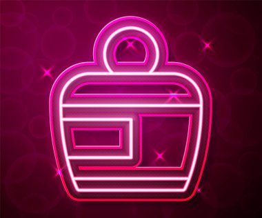 Parlayan neon çizgisi kremi ya da losyon kozmetik tüp ikonu kırmızı arkaplanda izole edilmiş. Kadınlar için vücut bakım ürünleri. Vektör.