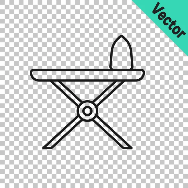 Black Line Electric Iron Ironing Board Icon Isolated Transparent Background — Vetor de Stock
