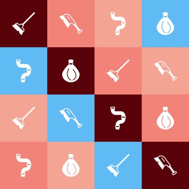 Popüler sanat fırçasını endüstriyel metalik boru ve çöp poşeti ikonu temizlemek için ayarla. Vektör.