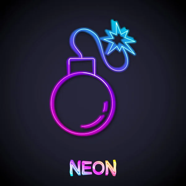 Glowing Neon Line Bomb Ready Explode Icon Isolated Black Background — Stock Vector