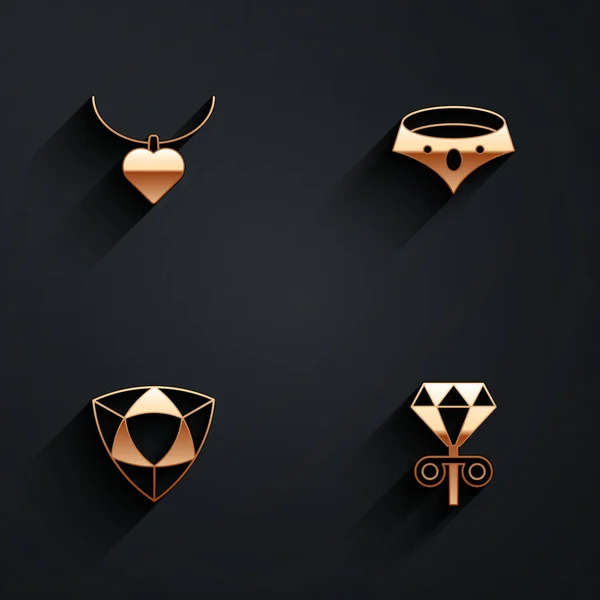Collier Serti Avec Coeur Forme Diamant Boucles Oreilles Goujon Icône — Image vectorielle