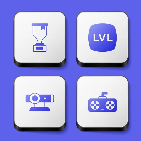 Set Award Cup Level Spiel Web Kamera Und Game Controller — Stockvektor