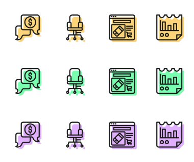 Ekran İş Müzakereleri Ofisi başkanı ve grafik grafiği simgesiyle İnternet üzerinden alışveriş yapın. Vektör.