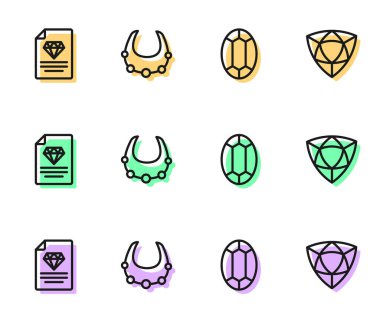 Elmas gerdanlık ve elmas ikon sertifikası. Vektör.