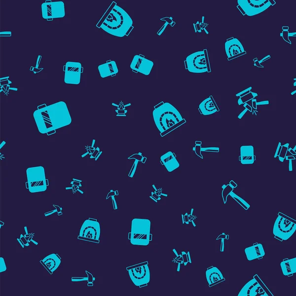 Kaynak maskesini örse, demirci fırınını çekiçlese ve çekiç deseni kusursuz olsa. Vektör.