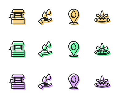 Hattı su damlasına çevirin. Ellerinizi yıkayın. Sabun ve ikon. Vektör.