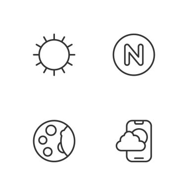 Hava tahminleri uygulaması Ay 'ın Güneş ve Pusula' nın kuzey simgesini ayarlayın. Vektör.