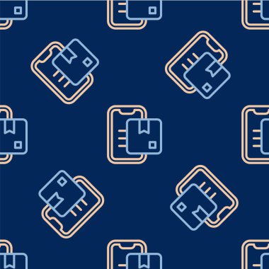 Satır Belgesi izleme sistemi simgesi simgesi mavi arkaplanda izole edilmiş pürüzsüz desen. Paket takibi. Vektör.