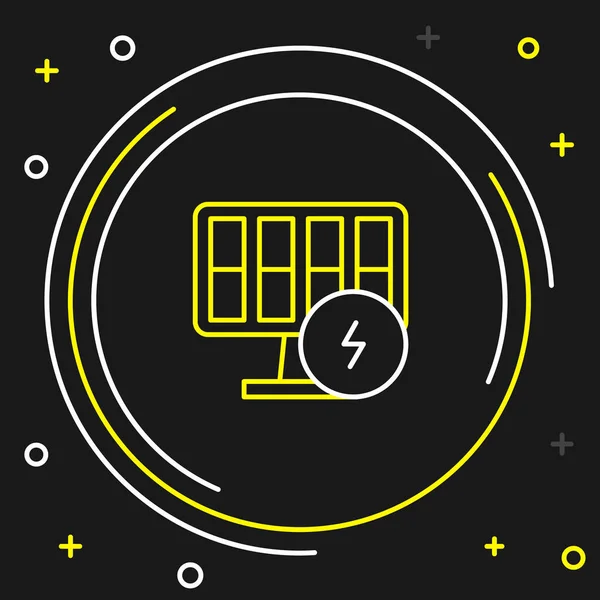 Ligne Icône Panneau Énergie Solaire Isolé Sur Fond Noir Concept — Image vectorielle