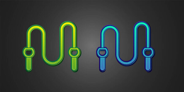 Green and blue Jump rope icon isolated on black background. Skipping rope. Sport equipment. Vector.